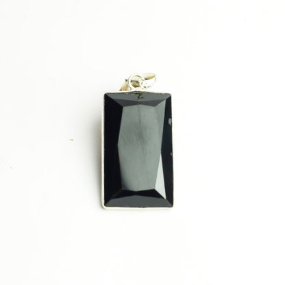 Real Black Agate Silver Pendant