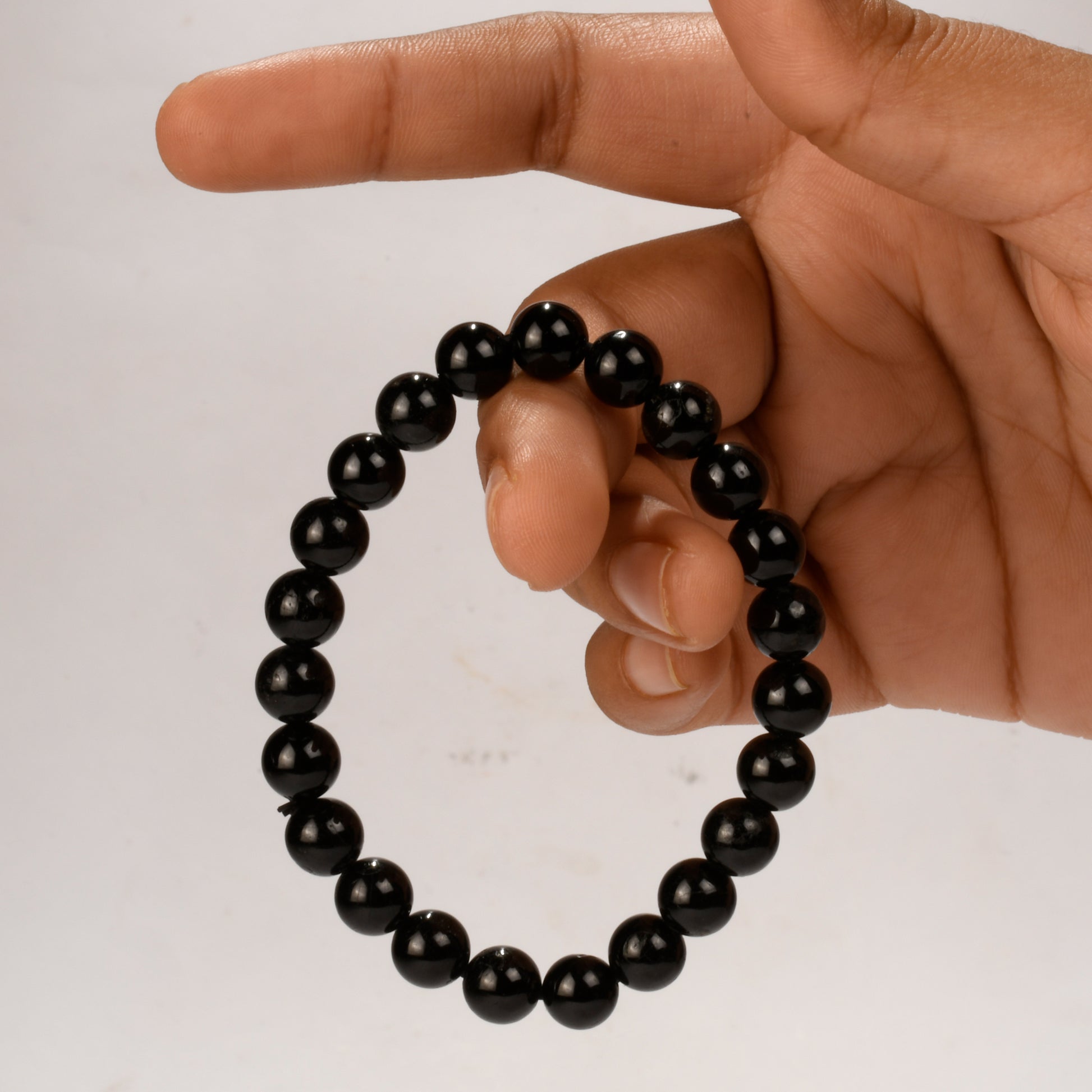 Real Black Tourmaline Crystal and Stone Bead Bracelet Jewellery 8mm