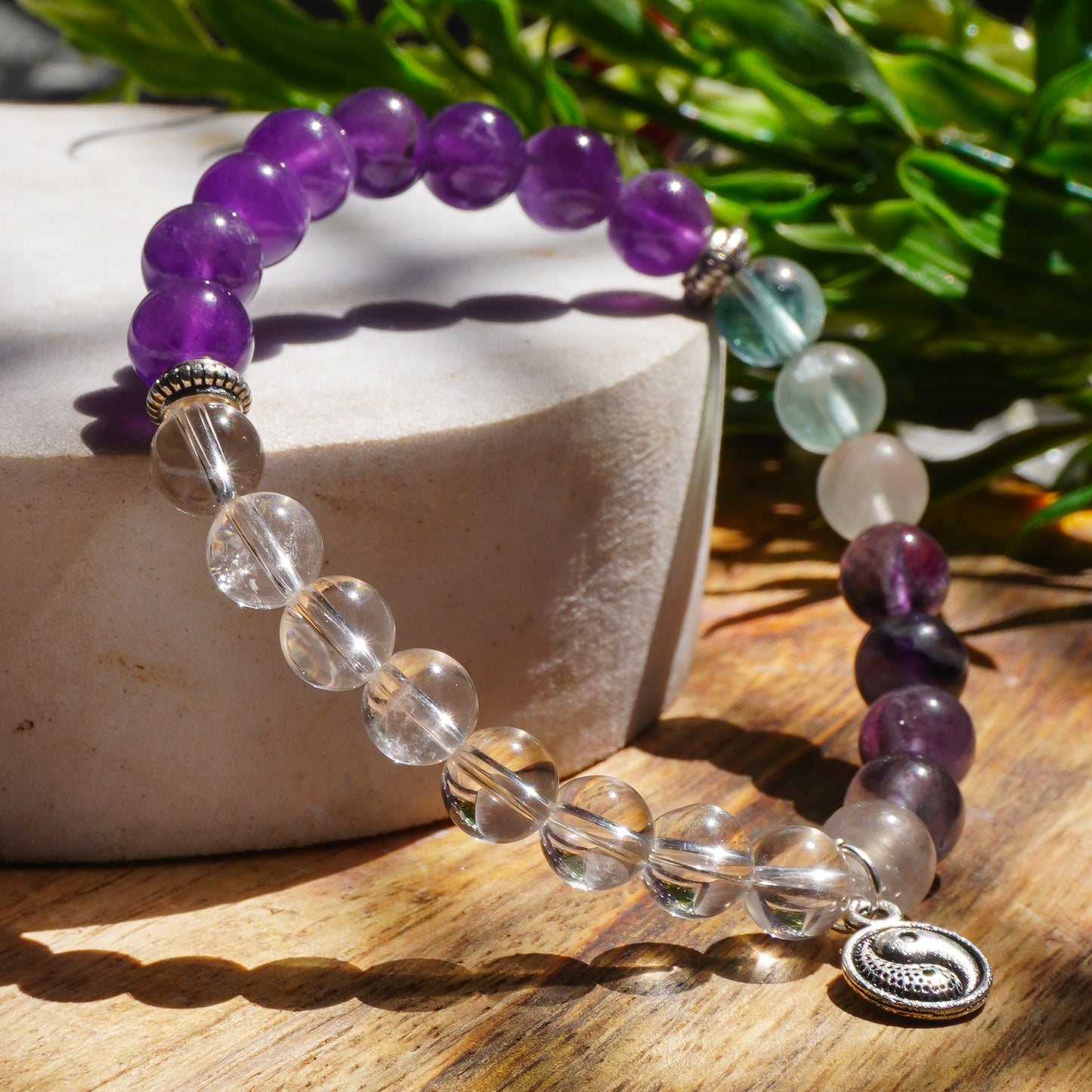 The Bodhi Tree Intention Fancy Bracelet( Amethyst Crystal,Fluorite Crystal,Clear Quartz Crystal)