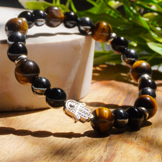 The Oracle Of Strength,Power And Expansion Intention Fancy Bracelet(Tiger's eye Crystal,Hematite Crystal,Black Onyx Crystal)