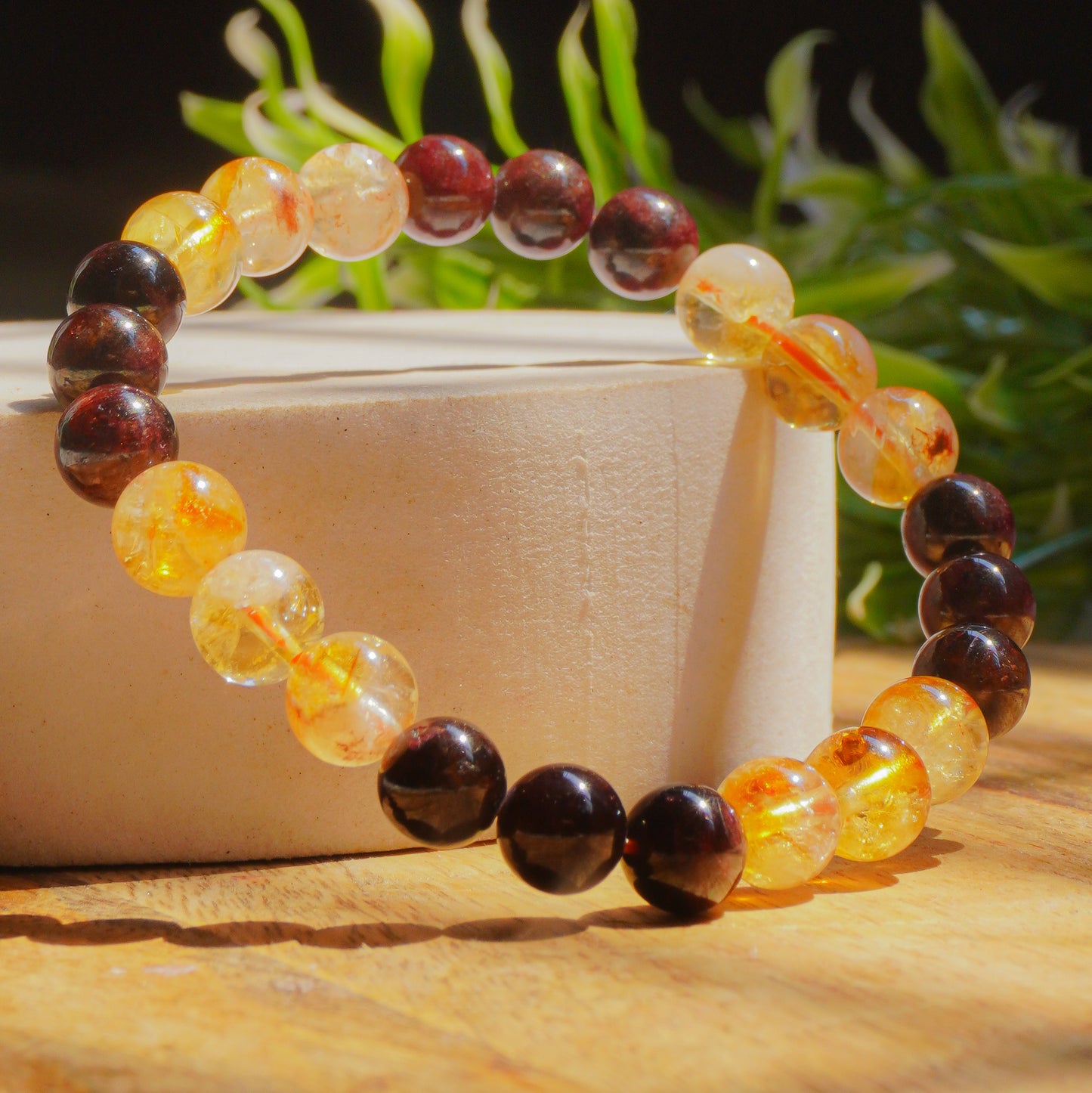 The Volcano Of Joy,The Sun And The 10 Of Cups Intention Bracelet(Garnet Crystal,Citrine Crystal)