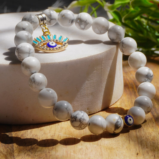 Deep Healing - The Voyage Of The Healer Fancy Bracelet ( Howlite With Evil Eye Charm)