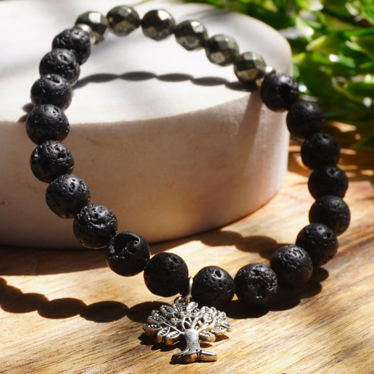 The Sage And The Empire Intention Fancy Bracelet With Tree Charm(Pyrite Crystal ,Lava crystal)