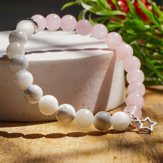 The Priestess And Her Secrets Intention Fancy Bracelet(Rose Quartz Crystal,Howlite Crystal,Selenite Crystal)