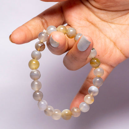 Grey Agate Bracelet Crystal And Stone Bead Bracelet Jewellery 8 mm