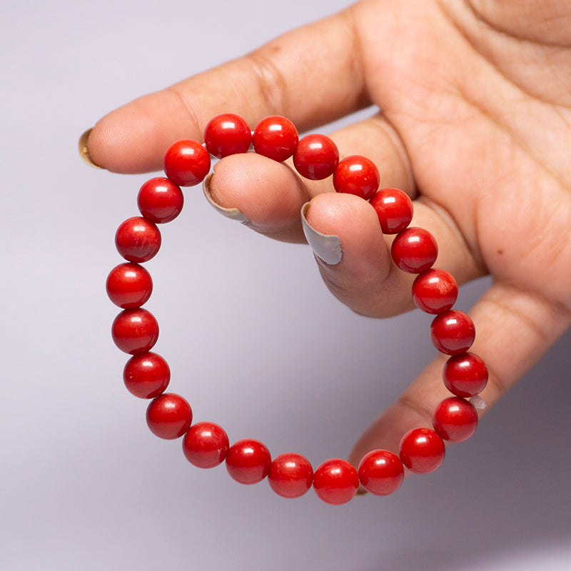 Red Coral Taiwan Bracelet Crystal And Stone Bead Bracelet Jewellery 8 mm