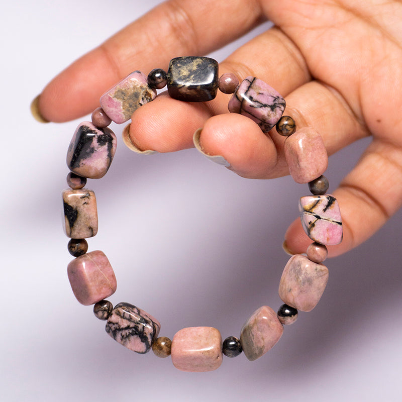 Rodonite Crystal Bracelet And Stone Fancy Bracelet Jewellery