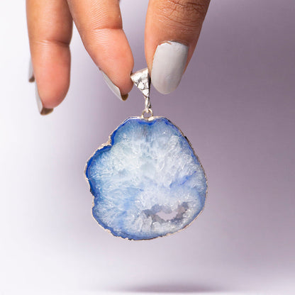 Blue Agate Crystal And Stone Necklace Slice Pendant Jewellery