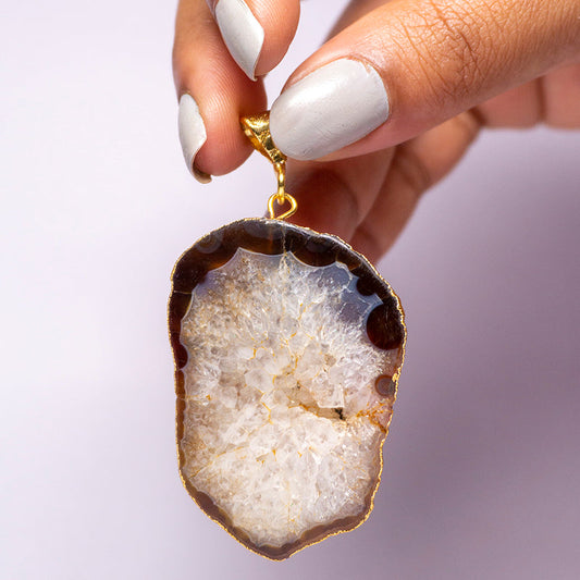 Brown Agate Crystal And Stone Necklace Slice Pendant Jewellery