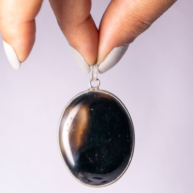 Black Onyx Crystal And Stone Necklace Oval Pendant Jewellery