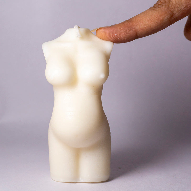 Realistic Female Torso Pregnant Figure Candle White