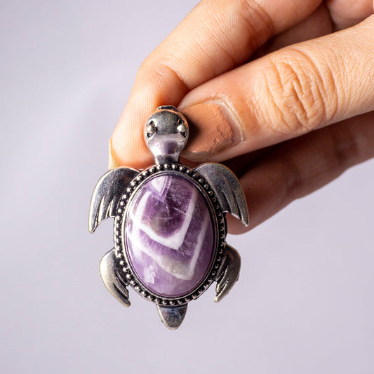 Amethyst Crystal And Stone Necklace Turtle Pendant Jewellery