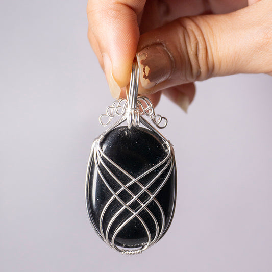 Real Black Onyx Crystal And Stone Necklace Oval Pendant Jewellery