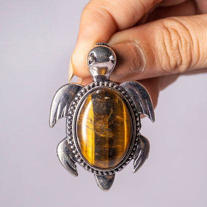 Tiger Eye Crystal And Stone Necklace Turtle Pendant Jewellery