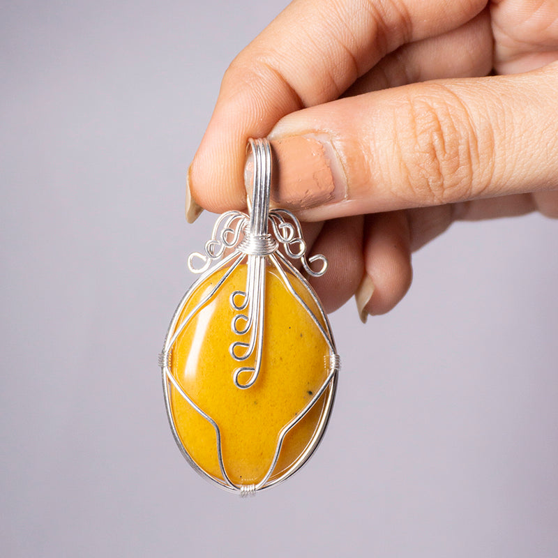 Yellow Aventurine Crystal And Stone Necklace Oval Mistletoe Pendant Jewellery