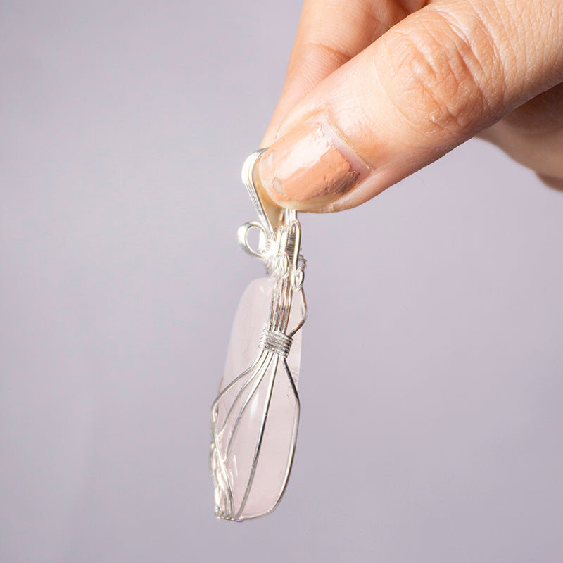 Rose Quartz Crystal And Stone Necklace Oval Pendant Jewellery