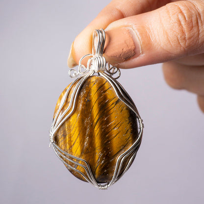 Tiger Eye Crystal And Stone Necklace Oval Pendant Jewellery