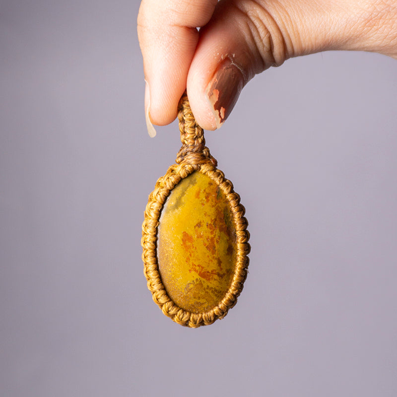 Real Yellow Jasper Crystal And Stone Necklace Crochet Pendant Jewellery