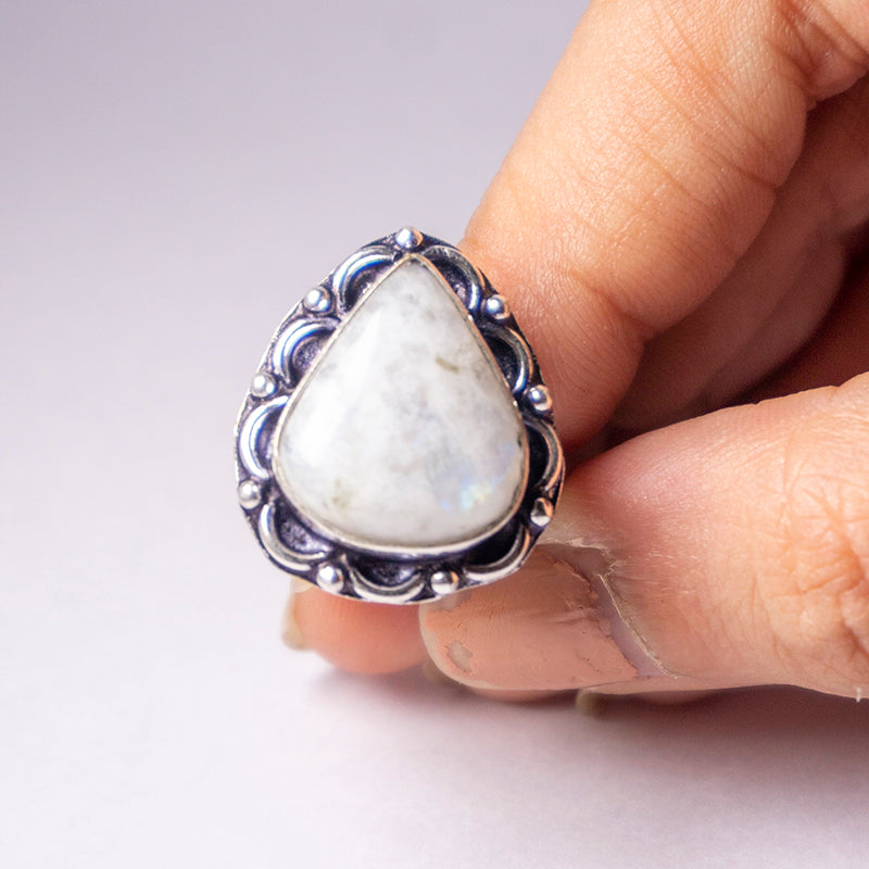 Rainbow Moonstone Crystal And Stone Ring Jewellery