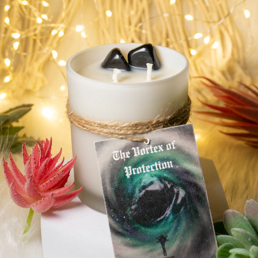 Intention Candle Infused with the ever Protective and Grounding and Healing Obsidian Tumbles with undernotes of oud