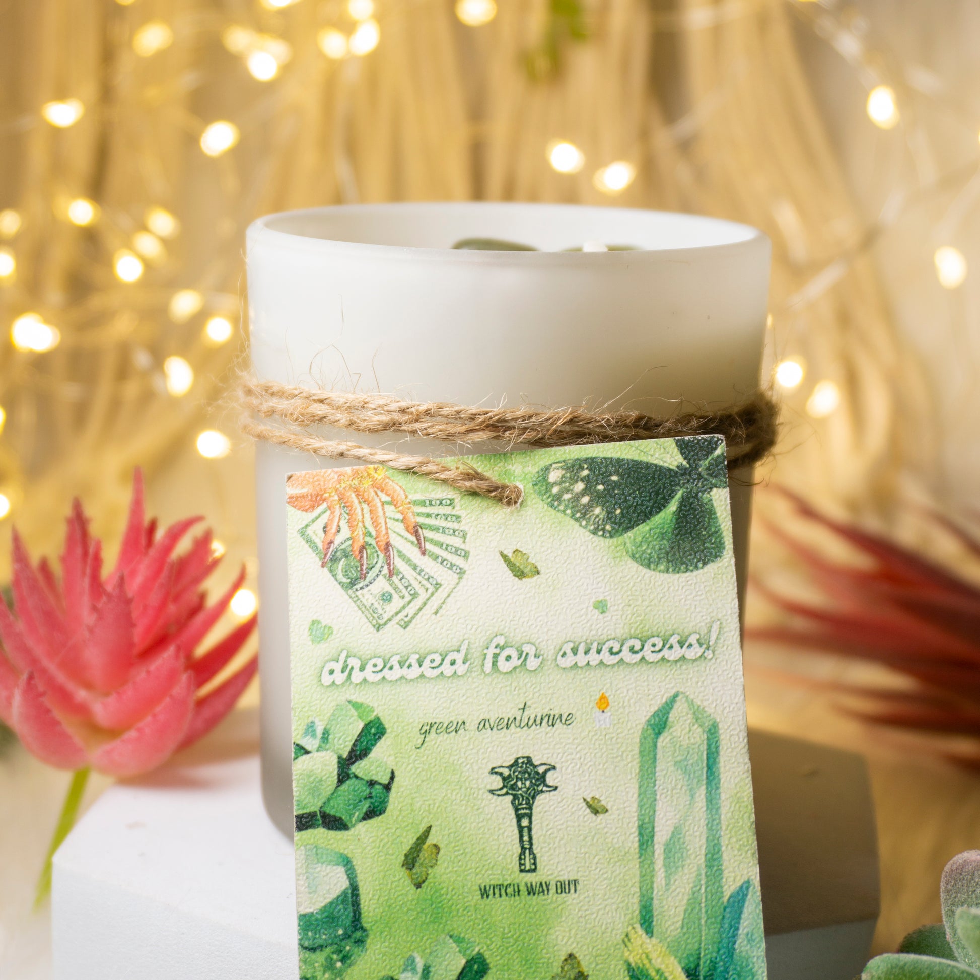 Intention Candles with Green Aventurine - Dressed For Success , Success , Burst of Hapiness , Financial Oppurtunities with notes of sage and cinnamon