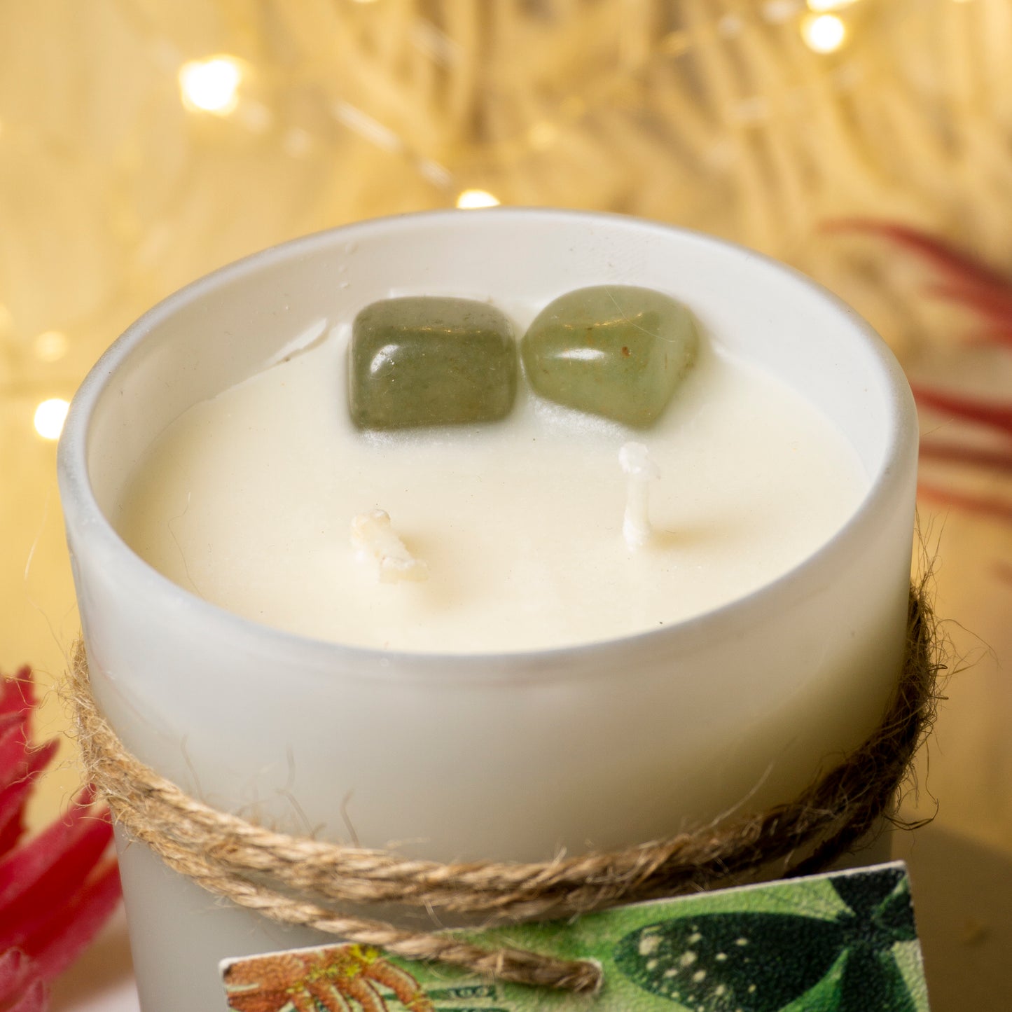 Intention Candles with Green Aventurine - Dressed For Success , Success , Burst of Hapiness , Financial Oppurtunities with notes of sage and cinnamon