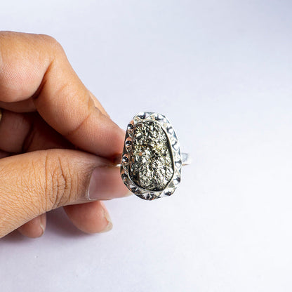 Pyrite Crystal And Stone Ring Jewellery