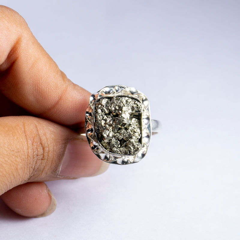 Pyrite Crystal And Stone Ring Jewellery