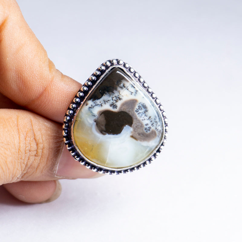 Dendritic Agate Crystal And Stone Ring Jewellery