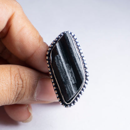 Black Tourmaline Crystal And Stone Ring Jewellery