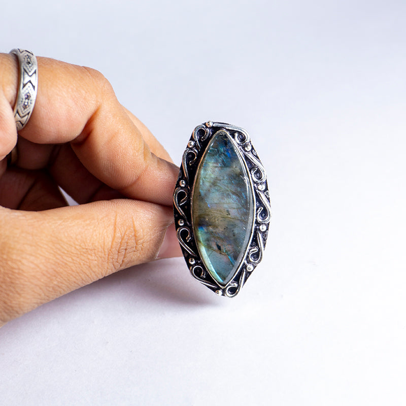 Labradorite Crystal And Stone Ring Jewellery