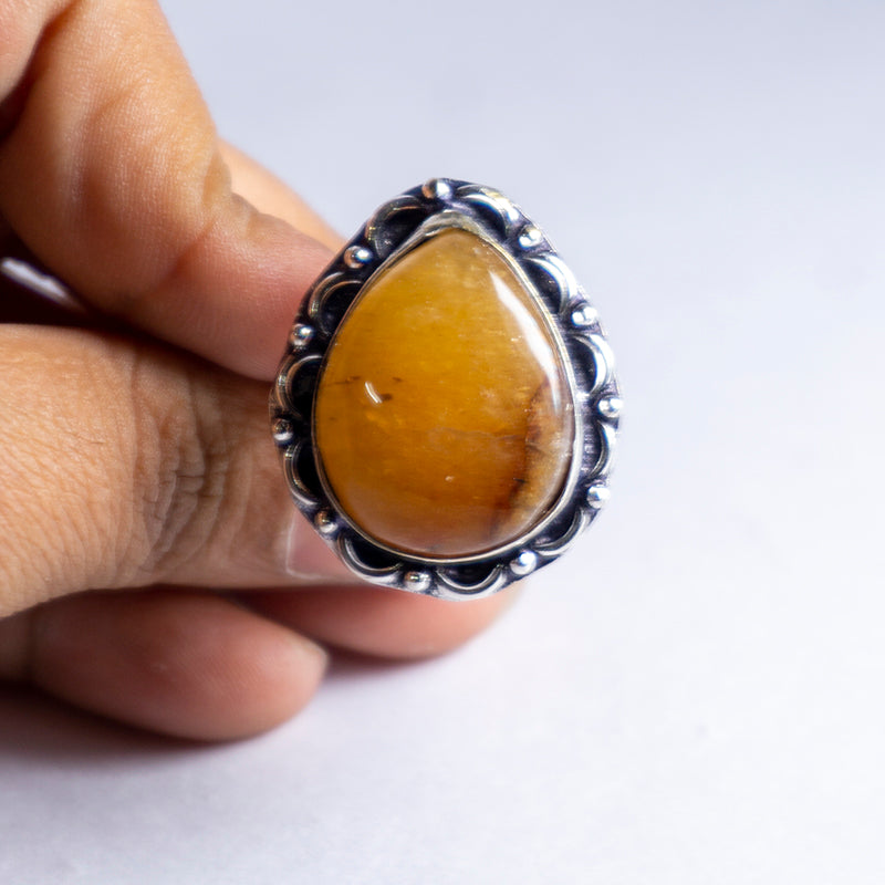 Golden Quartz Crystal And Stone Ring Jewellery