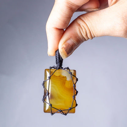 Yellow Onyx Crystal And Stone Necklace Crochet Pendant Jewellery