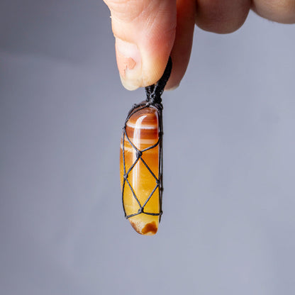 Yellow Onyx Crystal And Stone Necklace Crochet Pendant Jewellery