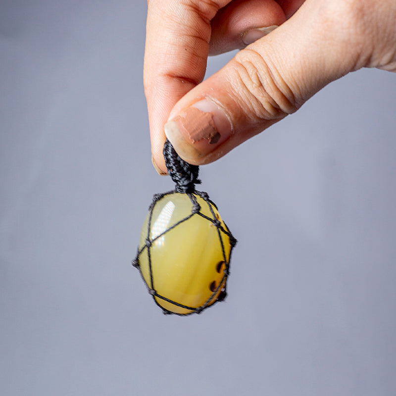 Yellow Onyx Crystal And Stone Necklace Crochet Pendant Jewellery