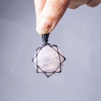 Rose Quartz Crystal And Stone Necklace Crochet Pendant Jewellery