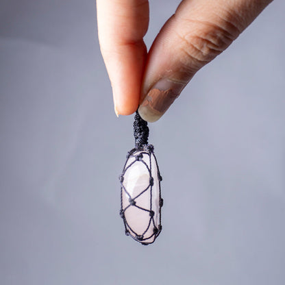 Rose Quartz Crystal And Stone Necklace Crochet Pendant Jewellery