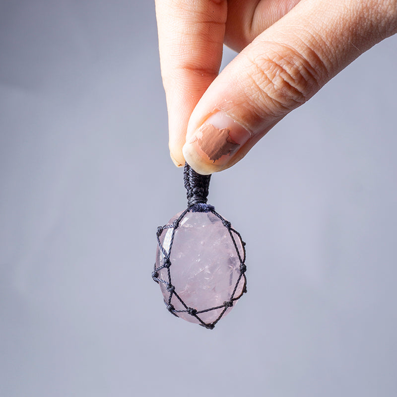 Rose Quartz Crystal And Stone Necklace Crochet Pendant Jewellery