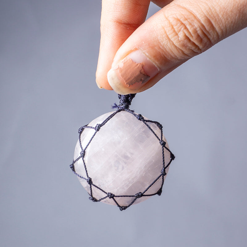 Rose Quartz Crystal And Stone Necklace Crochet Pendant Jewellery