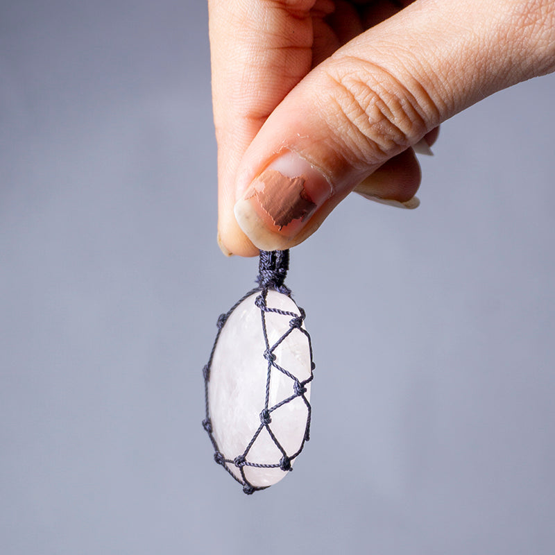 Rose Quartz Crystal And Stone Necklace Crochet Pendant Jewellery