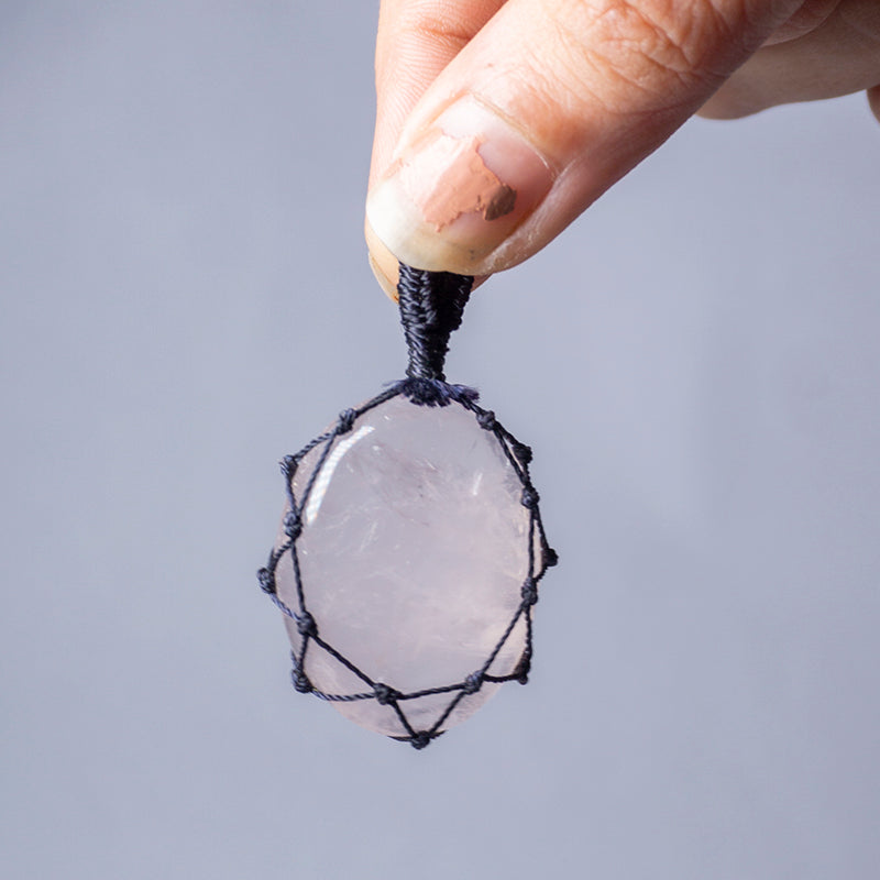 Rose Quartz Crystal And Stone Necklace Crochet Pendant Jewellery