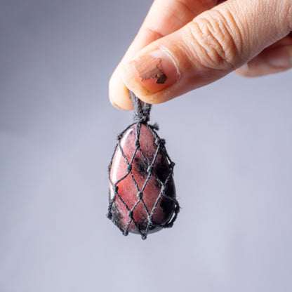 Rhodonite Crystal And Stone Necklace Crochet Pendant Jewellery