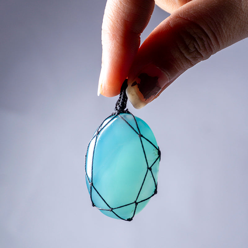 Aqua Onyx Crystal And Stone Necklace Crochet Pendant Jewellery