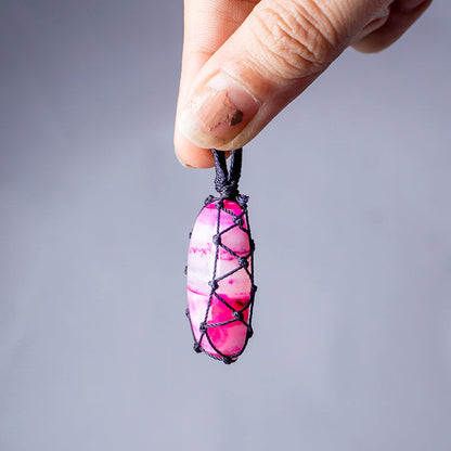 Pink Onyx Crystal And Stone Necklace Crochet Pendant Jewellery