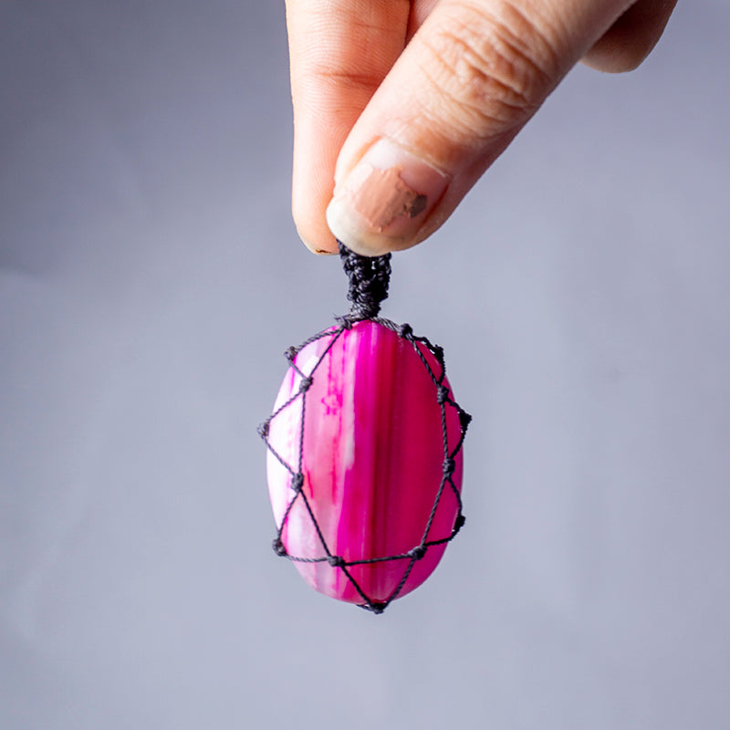 Pink Onyx Crystal And Stone Necklace Crochet Pendant Jewellery