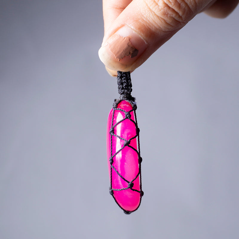 Pink Onyx Crystal And Stone Necklace Crochet Pendant Jewellery