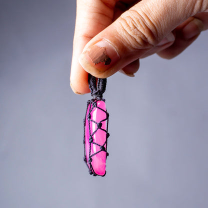 Pink Onyx Crystal And Stone Necklace Crochet Pendant Jewellery