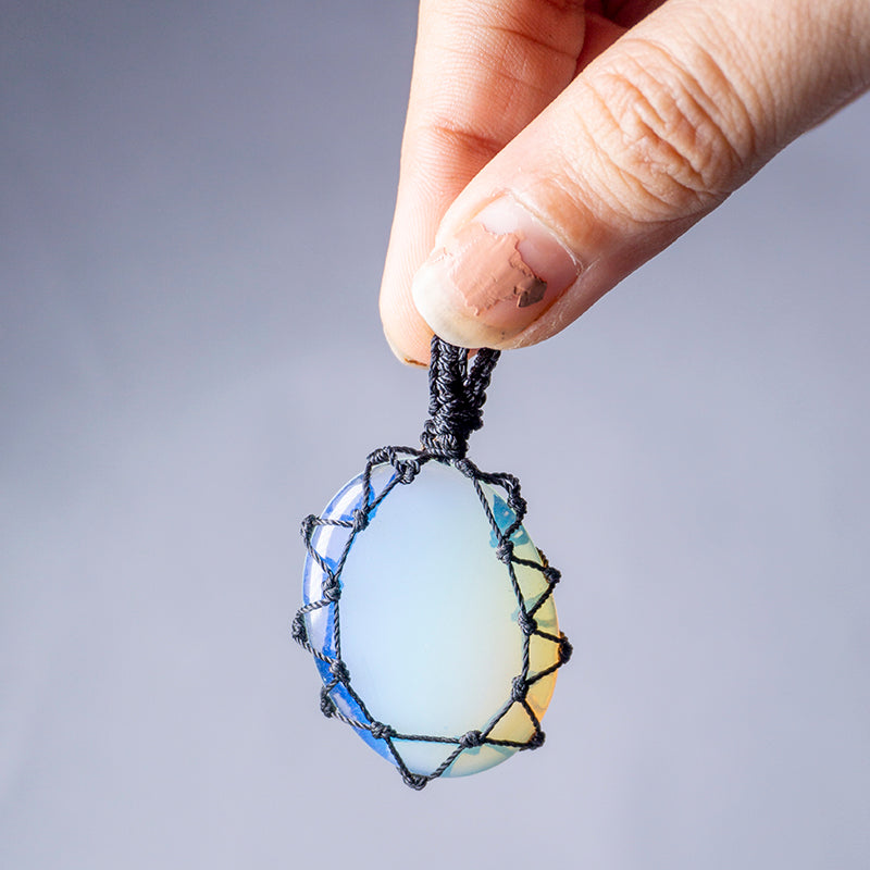 Real Opalite Crystal And Stone Necklace Crochet Pendant Jewellery