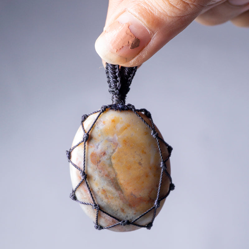 Crazy Lace Agate Crystal And Stone Necklace Crochet Pendant Jewellery