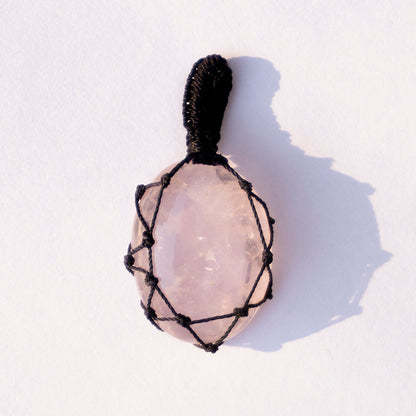 Rose Quartz Crystal And Stone Necklace Crochet Pendant Jewellery